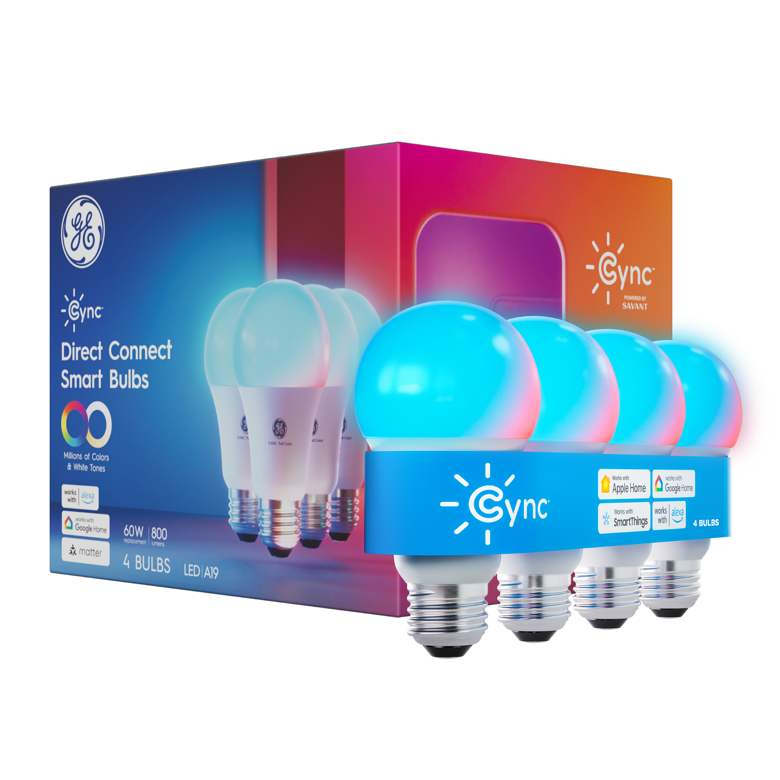 GE Cync Full Color General Purpose A19 60W Replacement Smart LED Bulbs